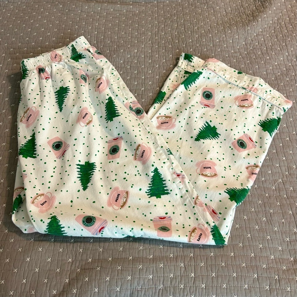 Festive Women’s Cotton Tree and Coffee Print Pajama Bottoms. Sz L/XL - Picture 2 of 4